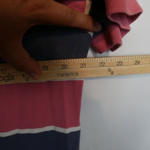 Arrow Men's Size L Allover Wide-Stripe Pique Polo Shirt Desert Rose / Navy - Picture 8 of 11